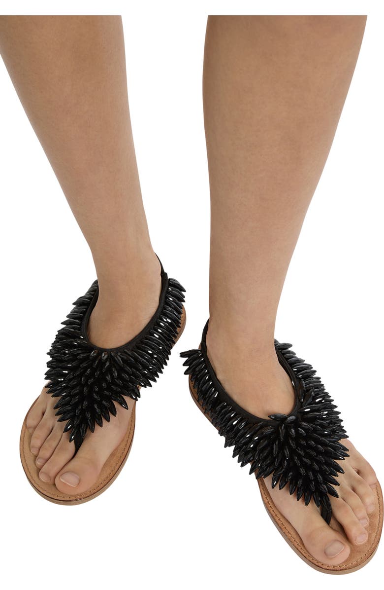 Balmain Flat sandals in suede and beads, Alternate, color, Black