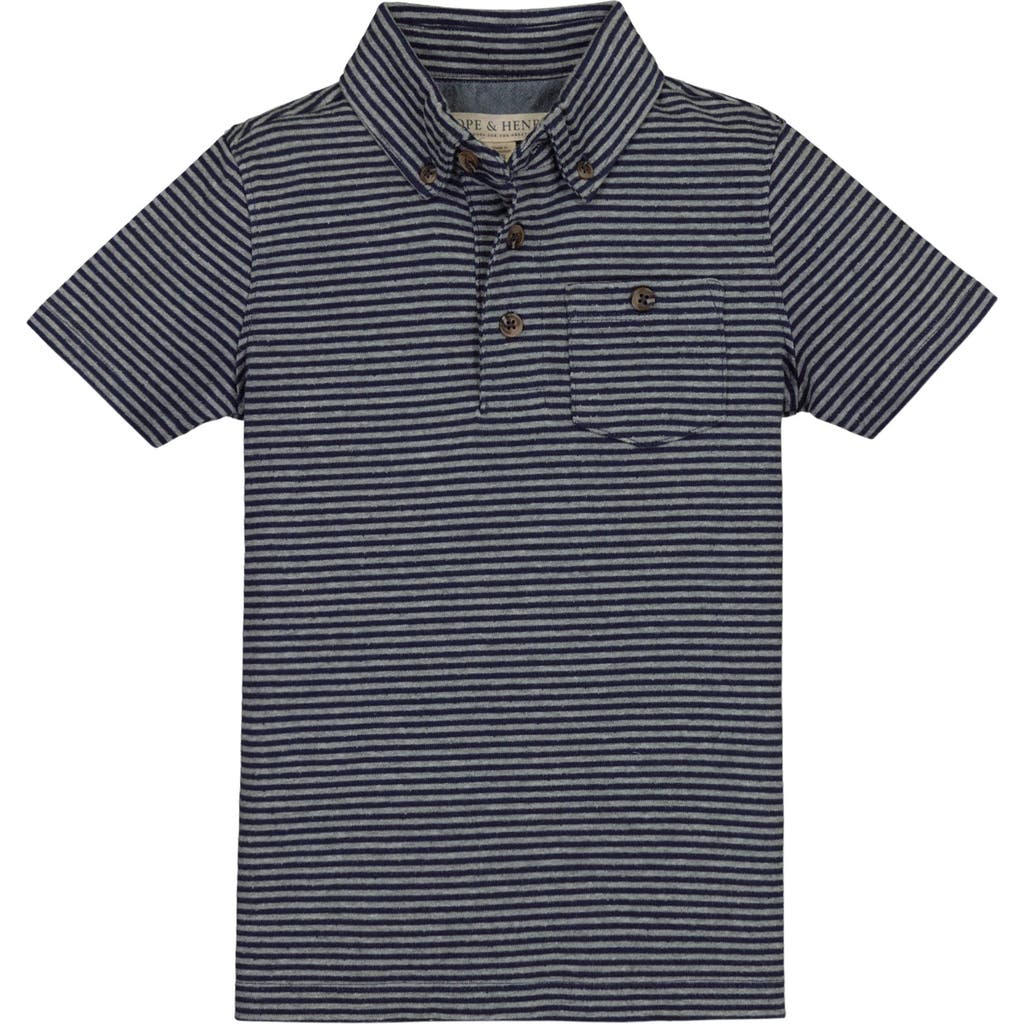 Hope & Henry Baby Boys' Organic Jersey Polo, Infant In Navy Micro Stripe Jersey