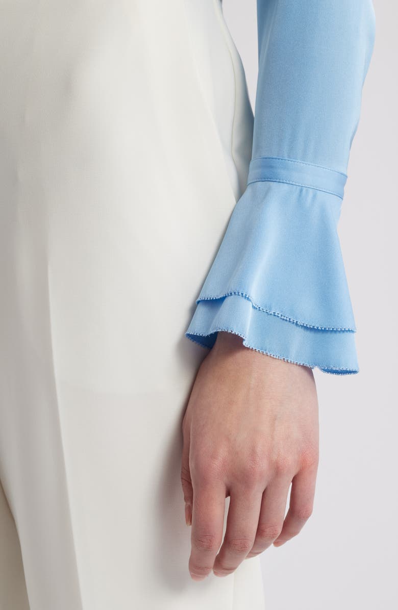 Elie Tahari The Adair Ruffle Stretch Silk Button-Up Shirt, Alternate, color, 