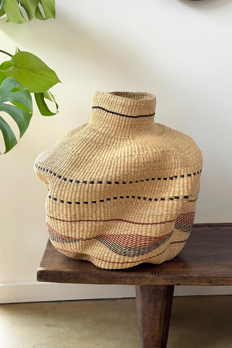 Handwoven Wave Basket, Alternate, color, Natural w/ Black