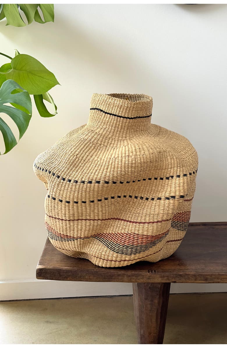 Mbare Handwoven Wave Basket, Alternate, color, Natural W/ Black