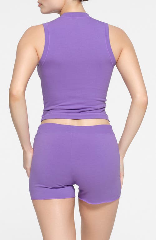 Skims Stretch Cotton Jersey Mock Neck Tank In Purple