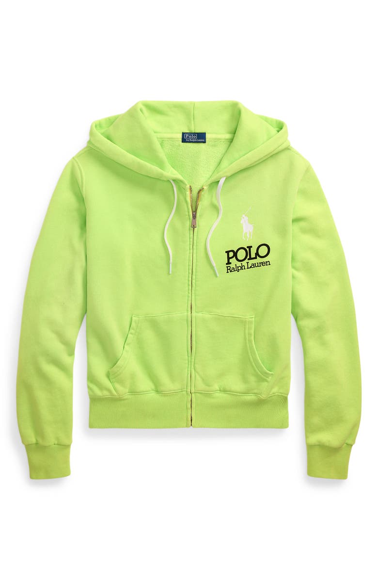 Polo Ralph Lauren Big Pony Lightweight Fleece Zip Hoodie, Alternate, color, Electric Lime