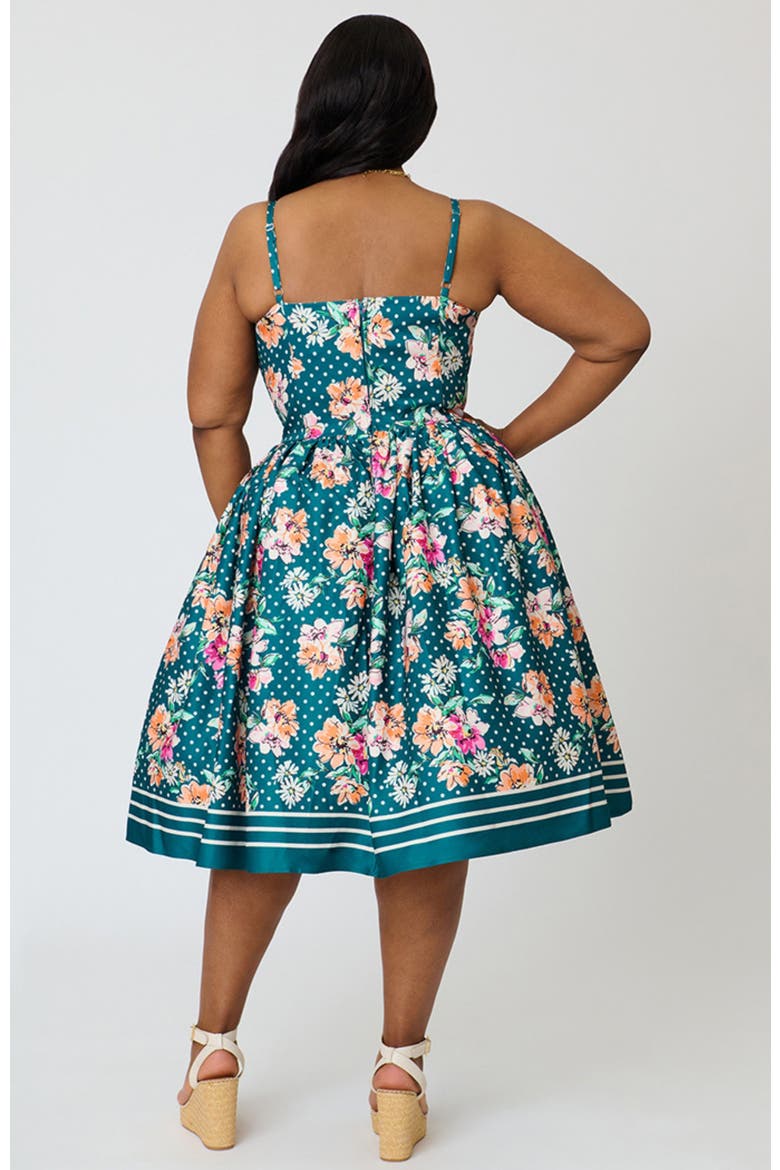 Plus Size 1950s Two Tier Sweetheart Dress, Alternate, color, Blue Floral print
