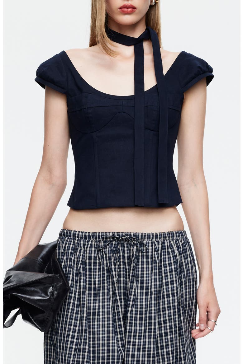 Inzio Cotton Corset Top & Scarf Set, Main, color, NAVY