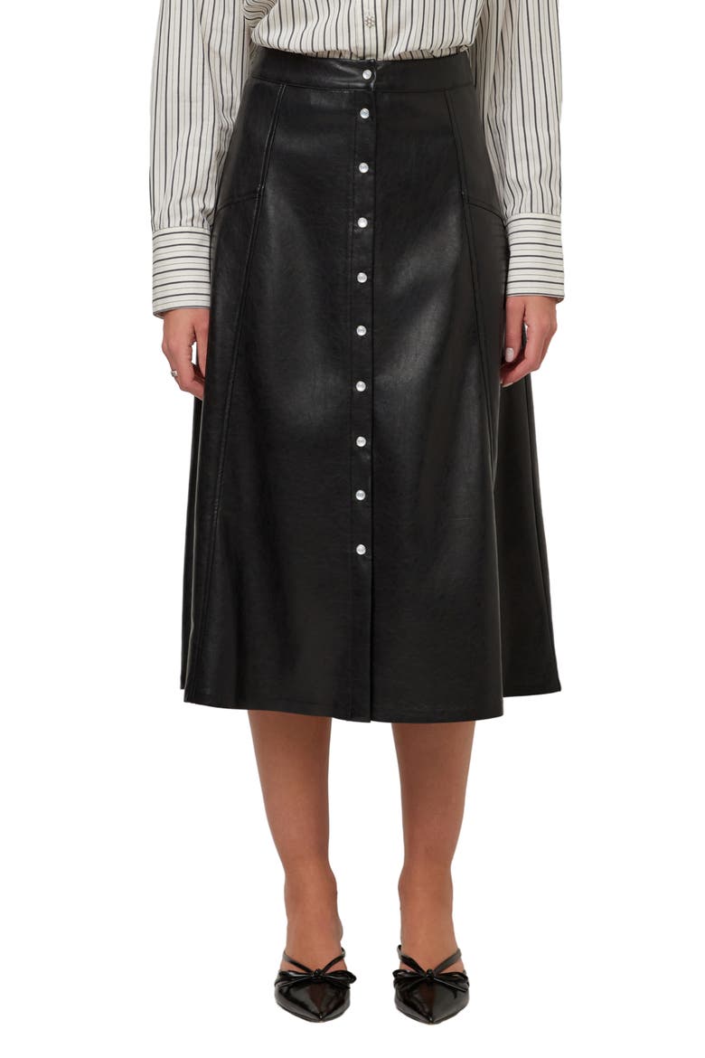 Esmeralda Faux Leather Midi Skirt, Main, color, BLACK