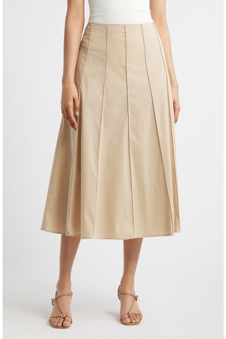 Paneled A-Line Midi Skirt, Main, color, SAFARI
