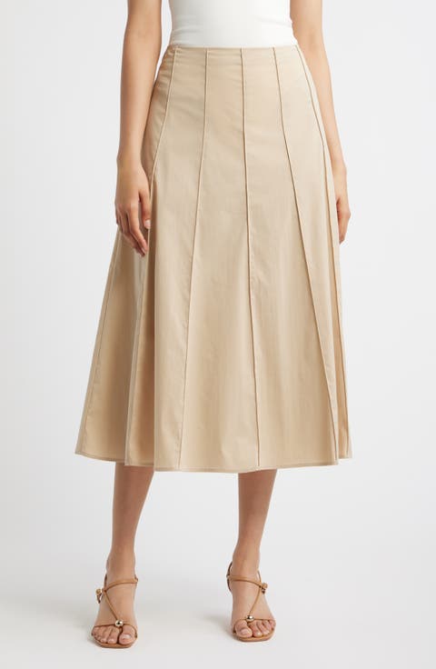 Paneled A-Line Midi Skirt