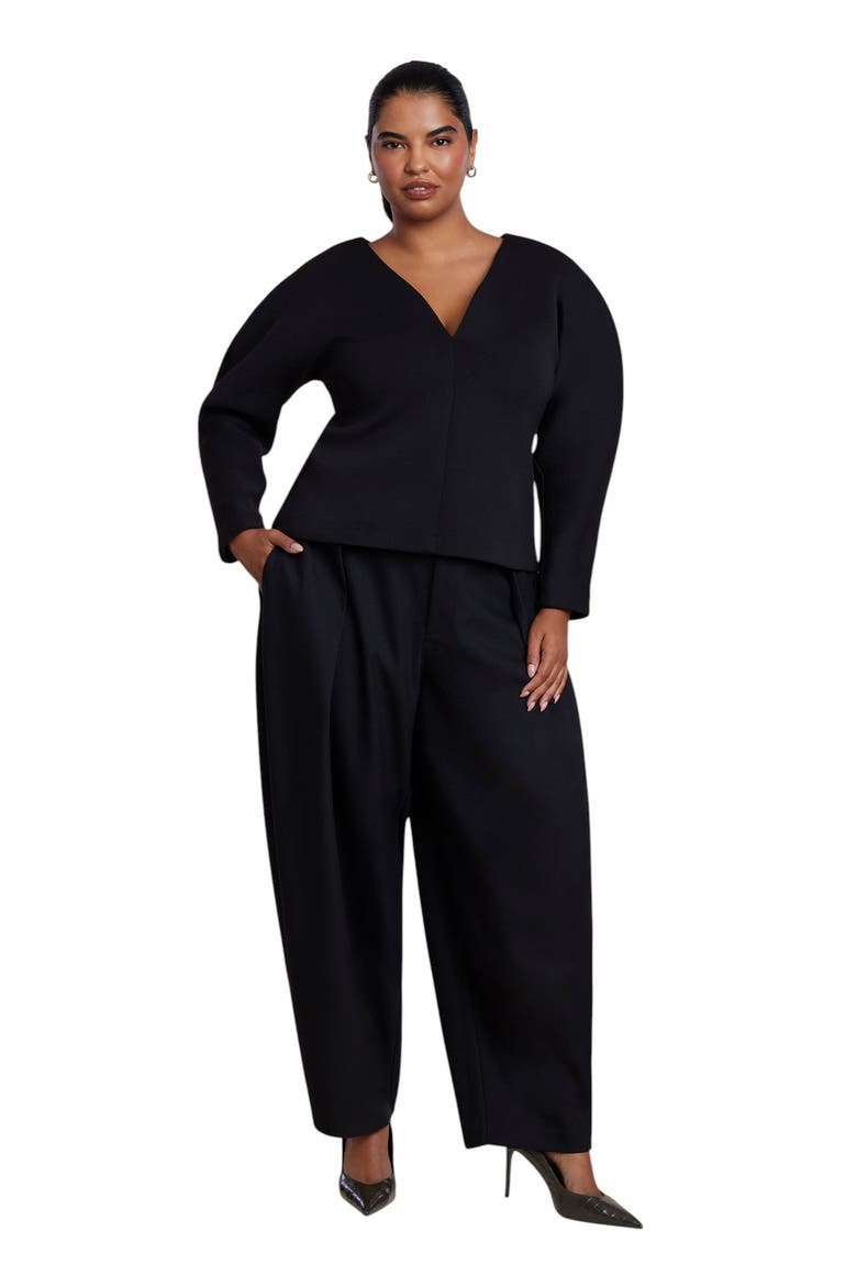 Round Sleeve V Neck Top, Alternate, color, BLACK ONYX