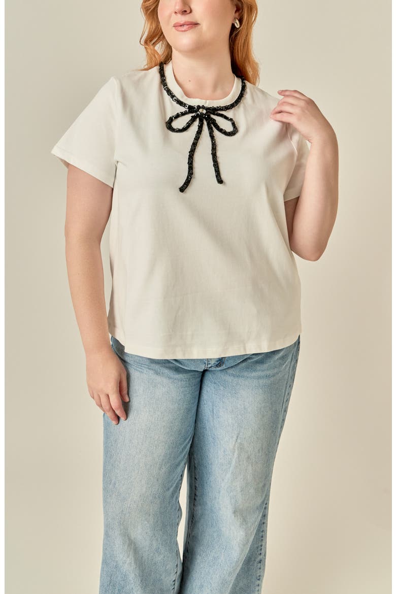 Beaded Bow T-Shirt, Alternate, color, WHITE