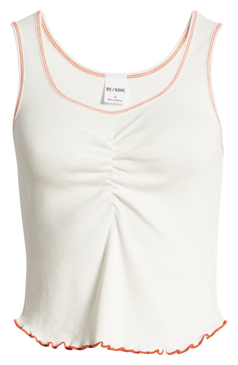 Re/Done Lettuce Edge Cotton Tank Top, Alternate, color, White With Persimmon
