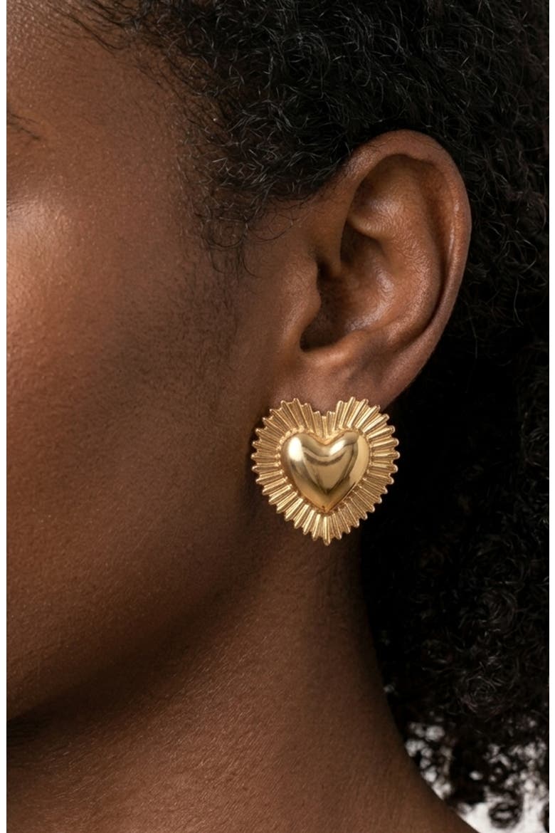 Oversize Puffy Heart Statement Earrings, Alternate, color, GOLD