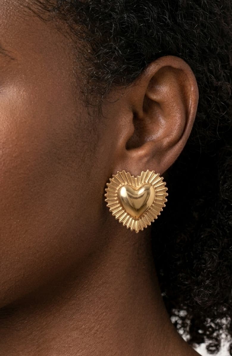IMBER Oversize Puffy Heart Statement Earrings, Alternate, color, Gold