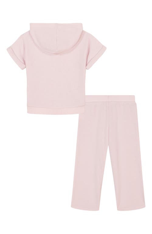 Shop Juicy Couture Kids' Short Sleeve Hoodie & Fleece Pants Set In Pink