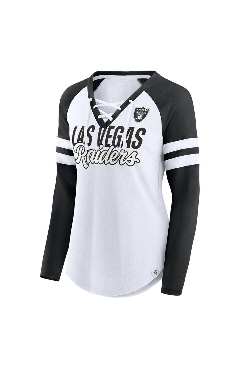 FANATICS Women's Fanatics Branded White Las Vegas Raiders Plus Size True to Form Lace-Up V-Neck Raglan Long Sleeve T-Shirt, Alternate, color, 