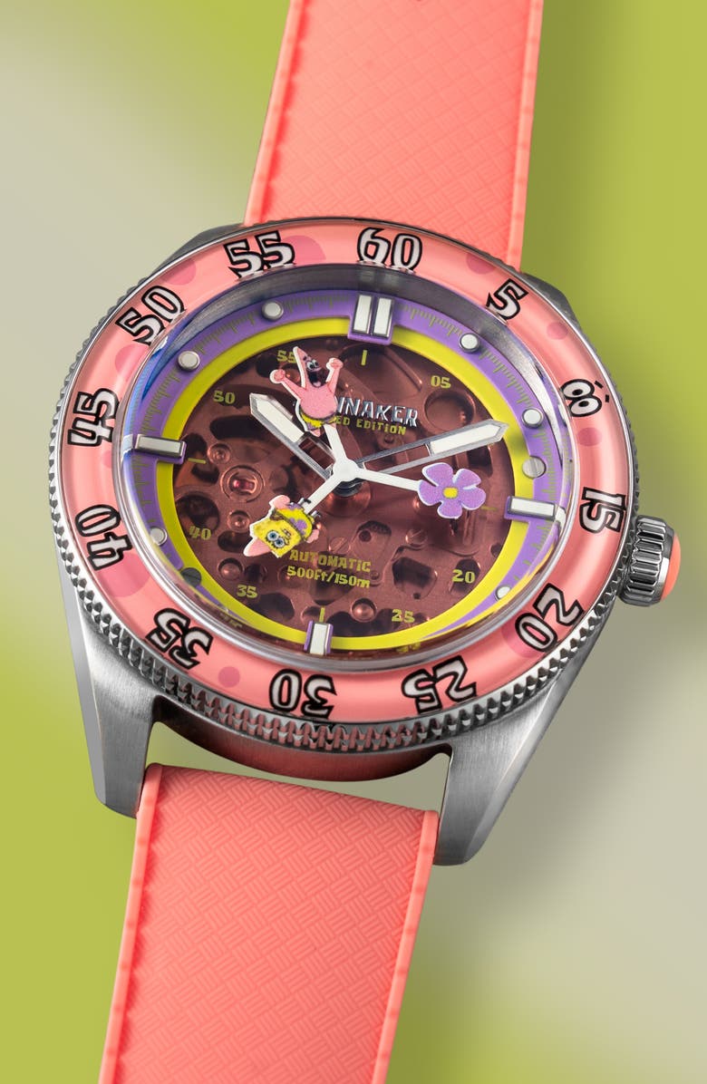 SPINNAKER x SpongeBob SquarePants Croft Midsize Automatic Rubber Strap Watch, 40mm, Alternate, color,