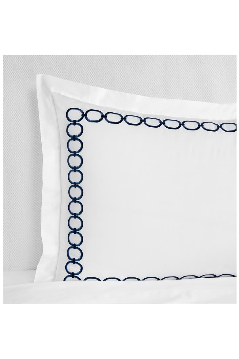 Catena Cotton Percale Euro Pillow Sham, Main, color, WHITE/ NAVY