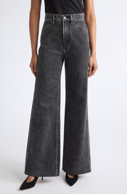Grant Studded High Waist Wide Leg Jeans