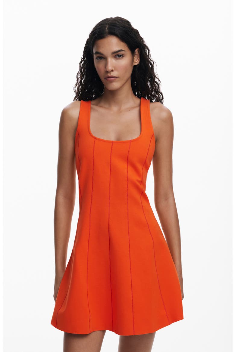 Embroidered Sleeveless Stretch Cotton Minidress, Alternate, color, CORAL
