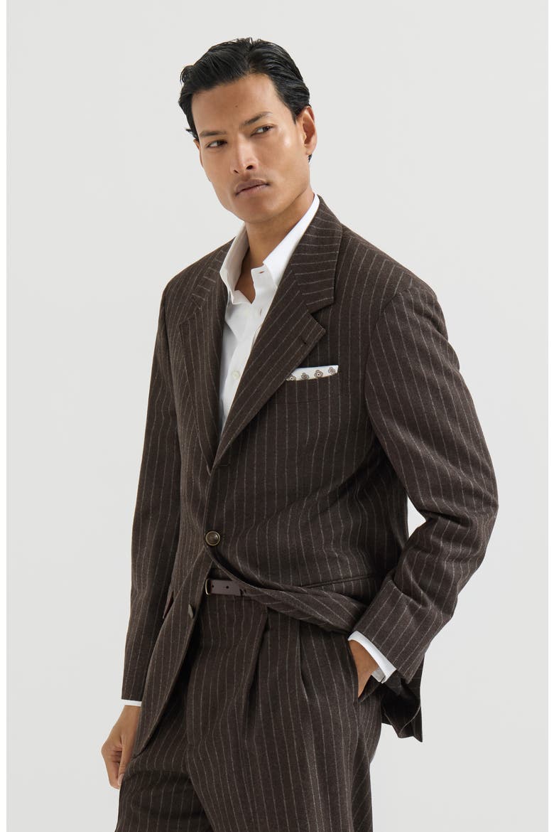 Virgin wool and cashmere chalk stripe flannel Tailor blazer, Main, color, Brown