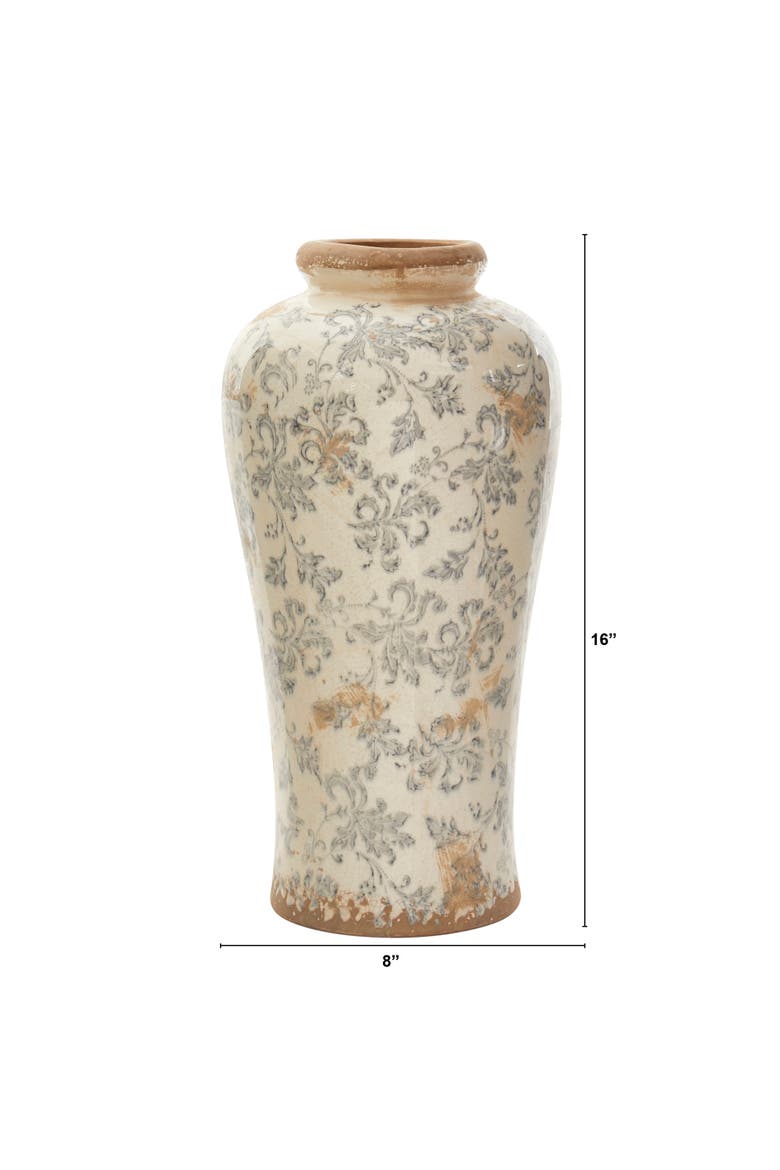 16-in Tuscan Ceramic Floral Scroll Urn Vase, Alternate, color, Green