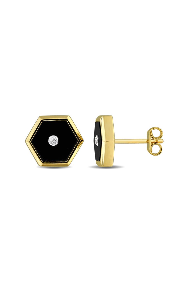 Onyx & Diamond Stud Earrings, Main, color, BLACK