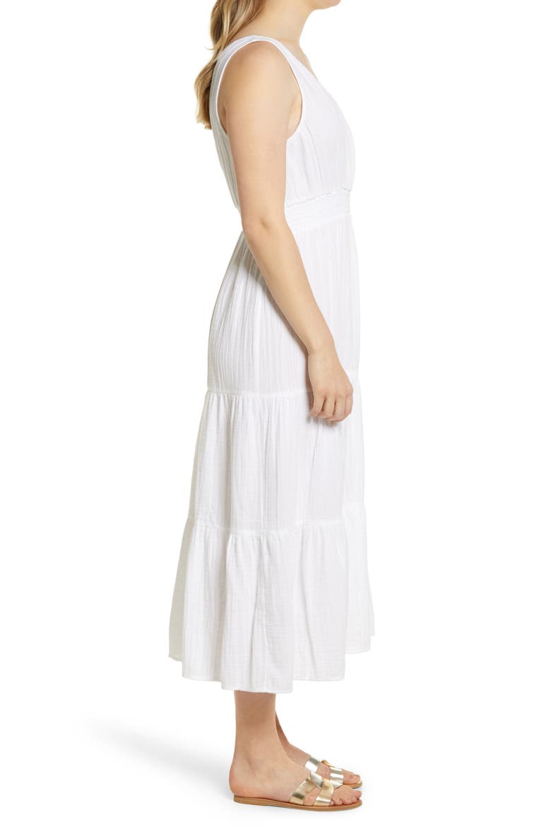 Yuna Sleeveless Cotton Double Cloth Midi Dress, Alternate, color, WHITE