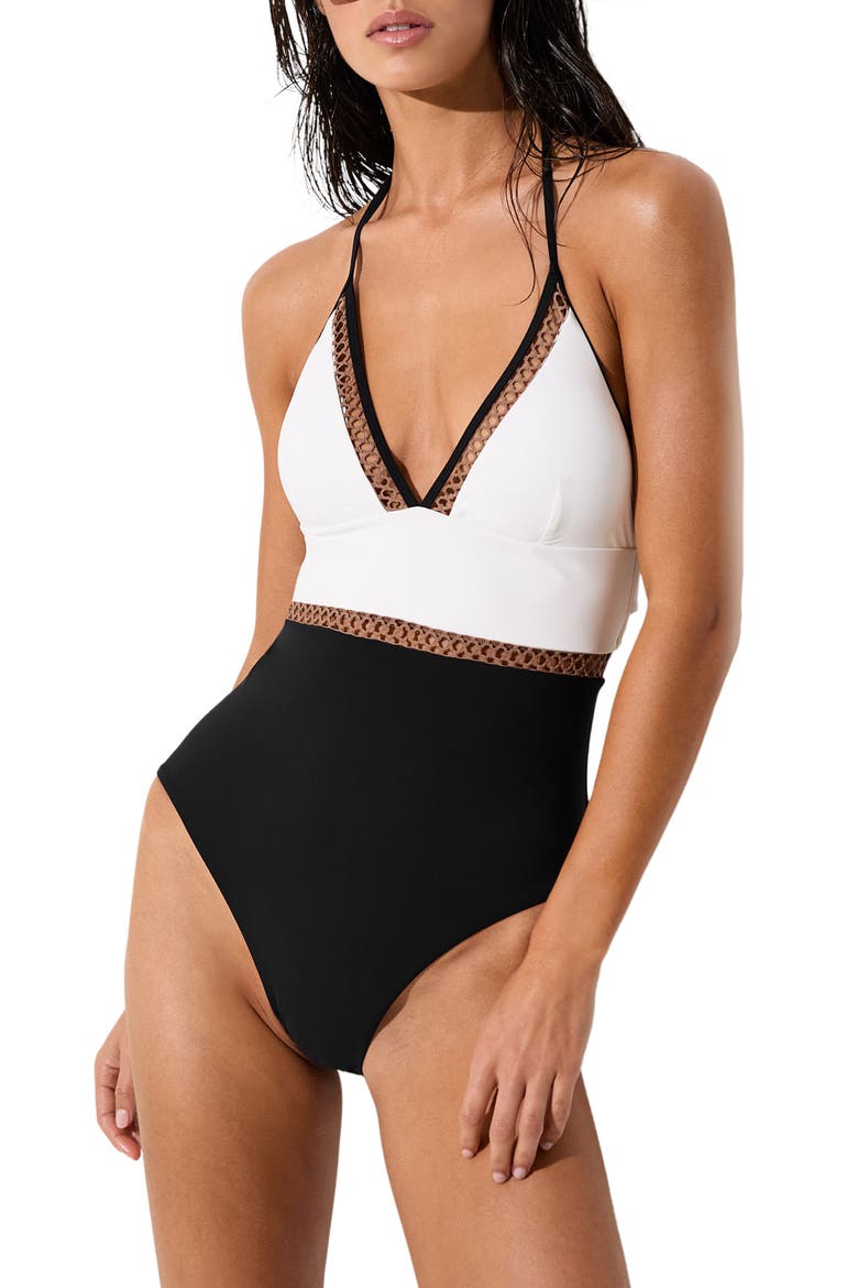 Ray One-Piece Swimsuit, Main, color, WHITE/ TAN