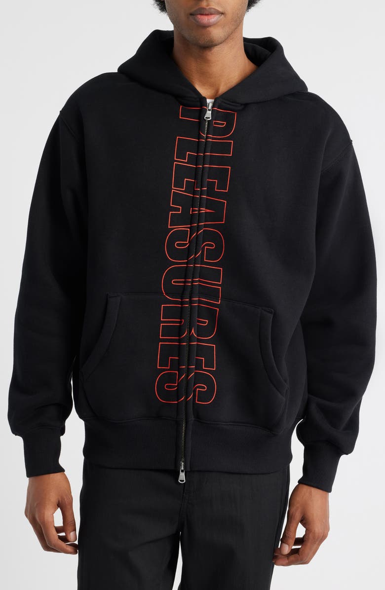 PLEASURES Impact Zip Graphic Hoodie, Alternate, color, Black