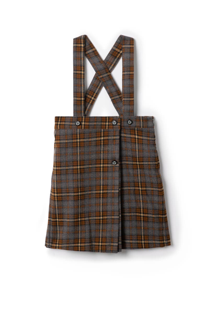Charlotte & George Plaid A-Line Skirt with Adjustable Suspenders, Main, color, Grey