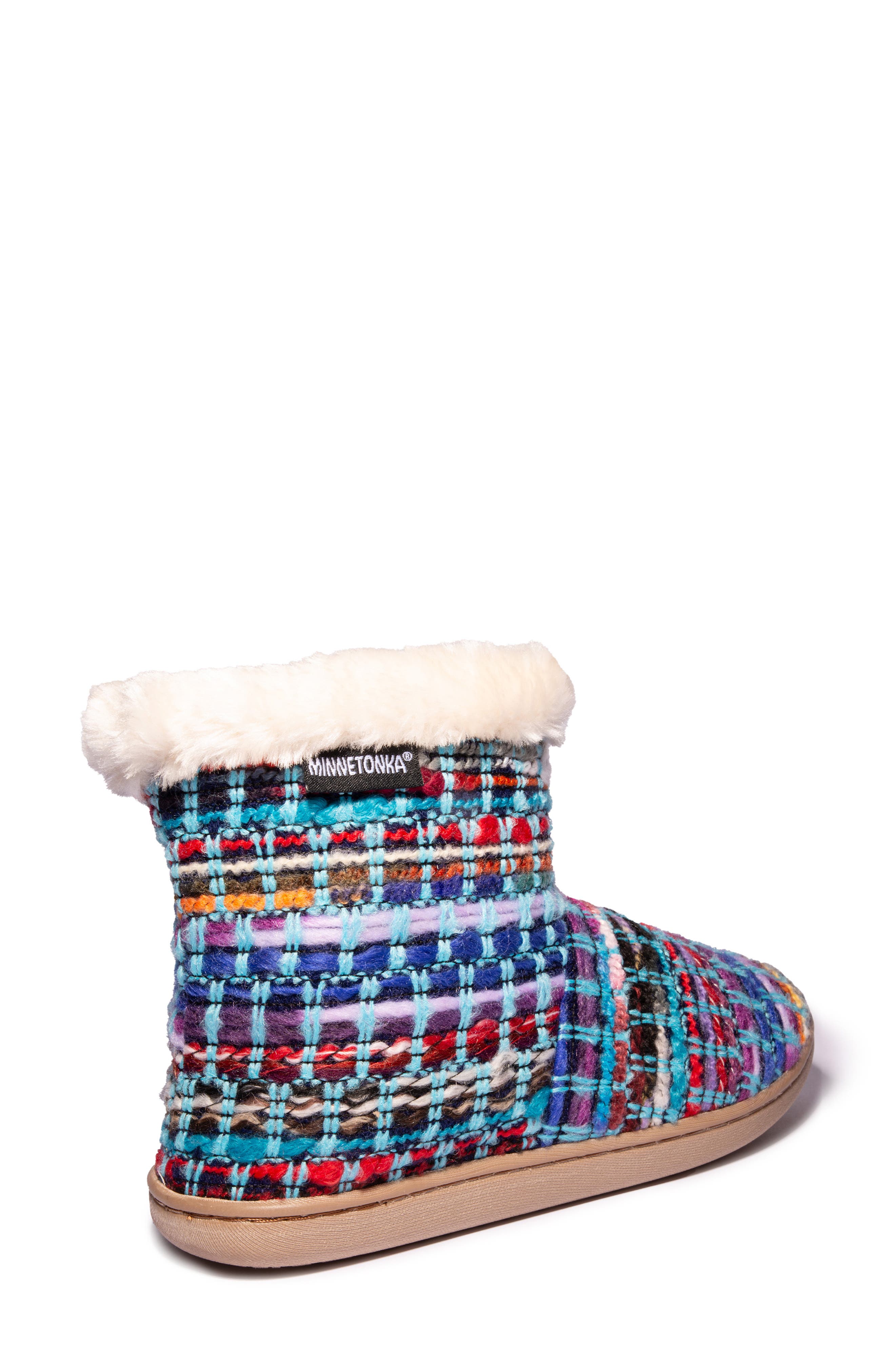 Minnetonka Betty Faux Fur Lined Slipper Bootie, Alternate, color, Turquoise Multi