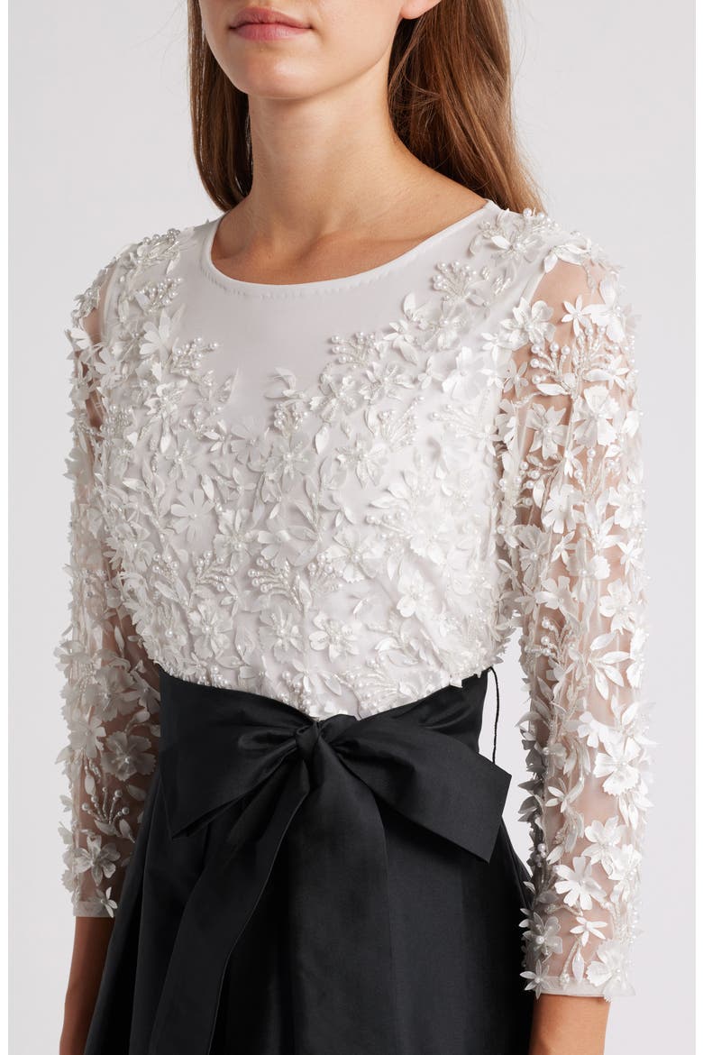 3D Floral Bodice Beaded Gown, Alternate, color, BLACK/ WHITE