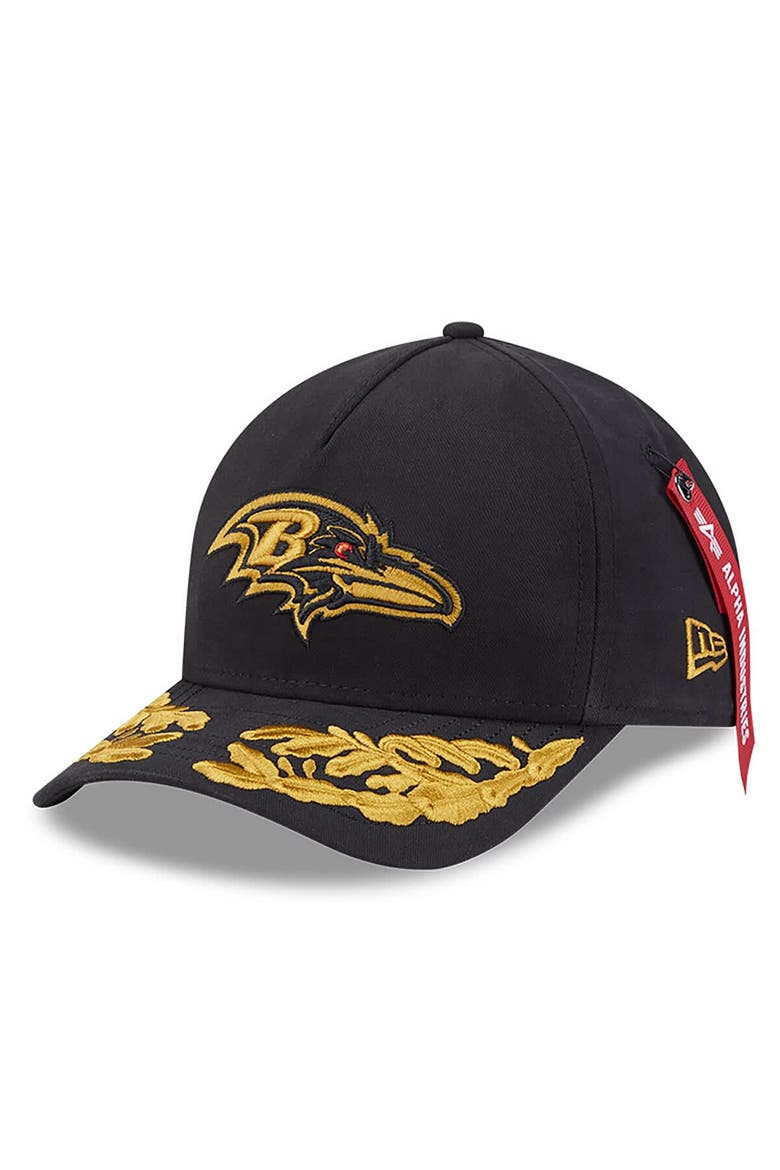 Men's New Era x Alpha Industries  Black Baltimore Ravens A-Frame 9FORTY Adjustable Hat, Main, color, Black