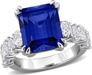 DELMAR Emerald Cut Lab Created Sapphire Statement Ring