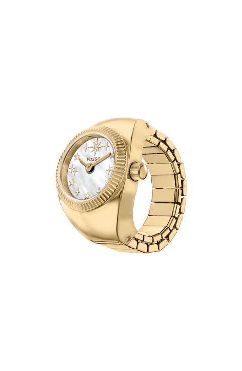 Star Mother-of-Pearl Goldtone Ring Watch, 15mm