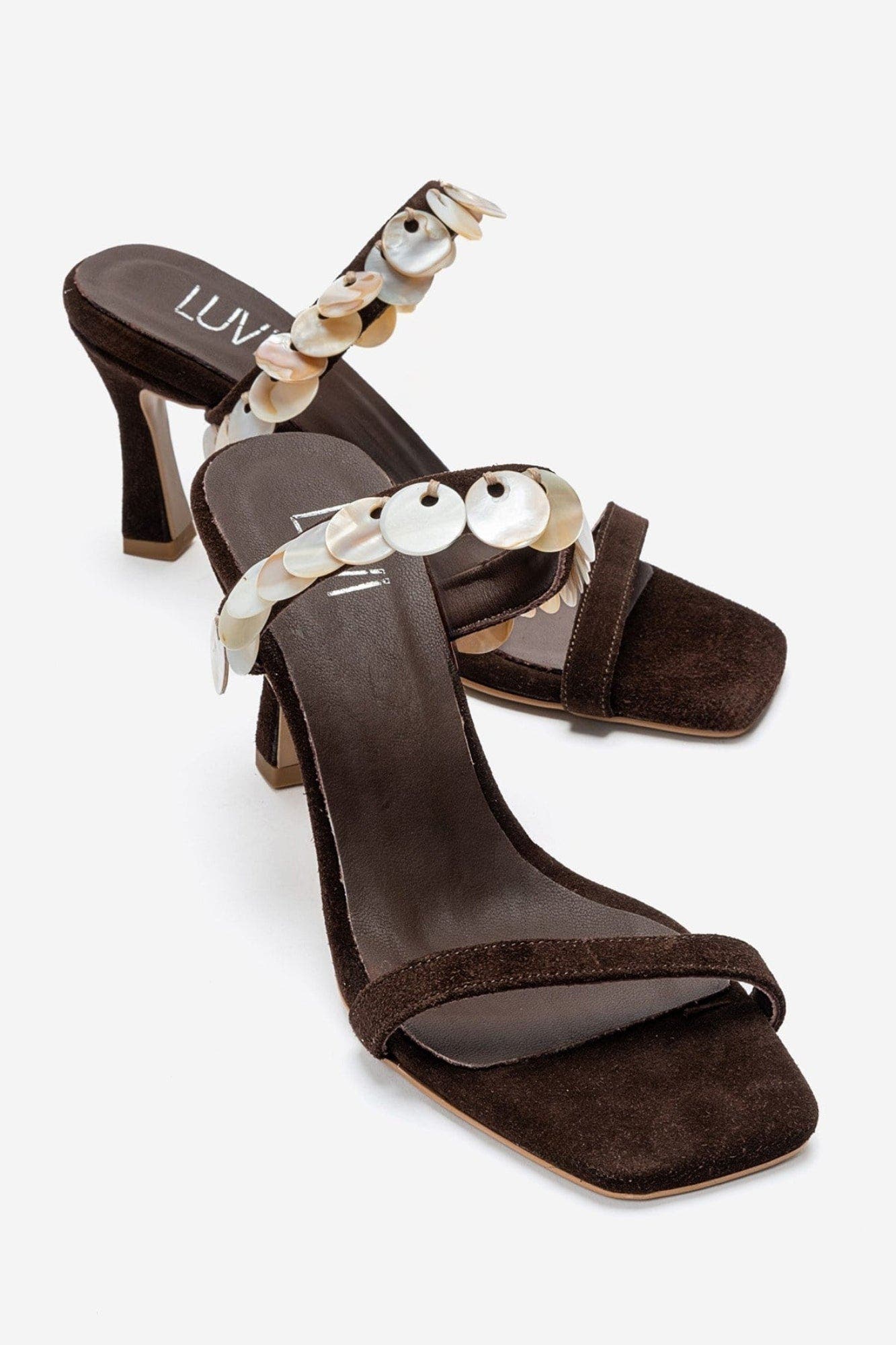 Arund Leather Stiletto Ankle Strap Sandal, Alternate, color, Brown Suede