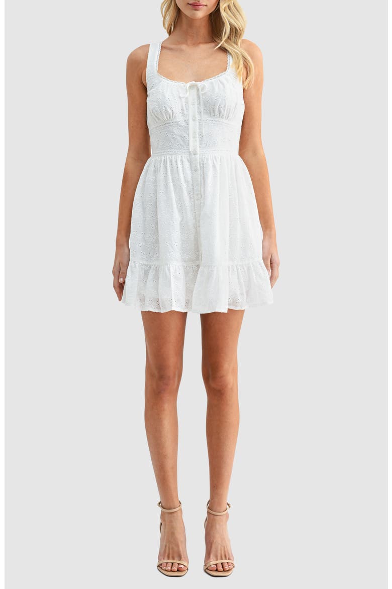 Button Front Cotton Eyelet Minidress, Main, color, OFF WHITE