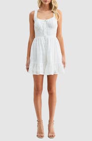 Lush Button Front Cotton Eyelet Minidress