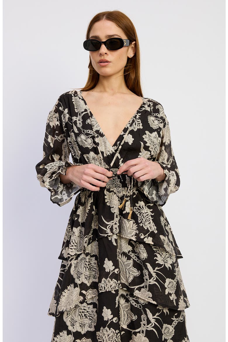 Elisabet Ruffle Long Sleeve High-Low Maxi Dress, Alternate, color, BLACK/ IVORY