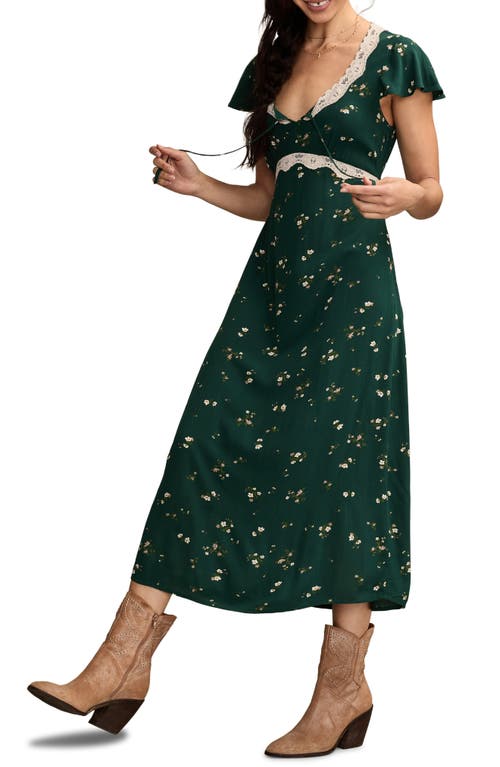 Lucky Brand Lace Trim Flutter Sleeve Midi Dress In Green