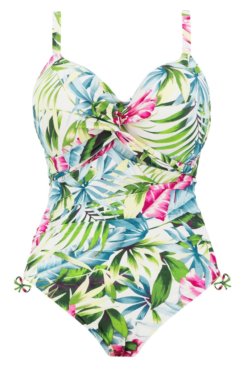 Langkawi Floral Print Underwire Twist Front One-Piece Swimsuit, Alternate, color, WHITE