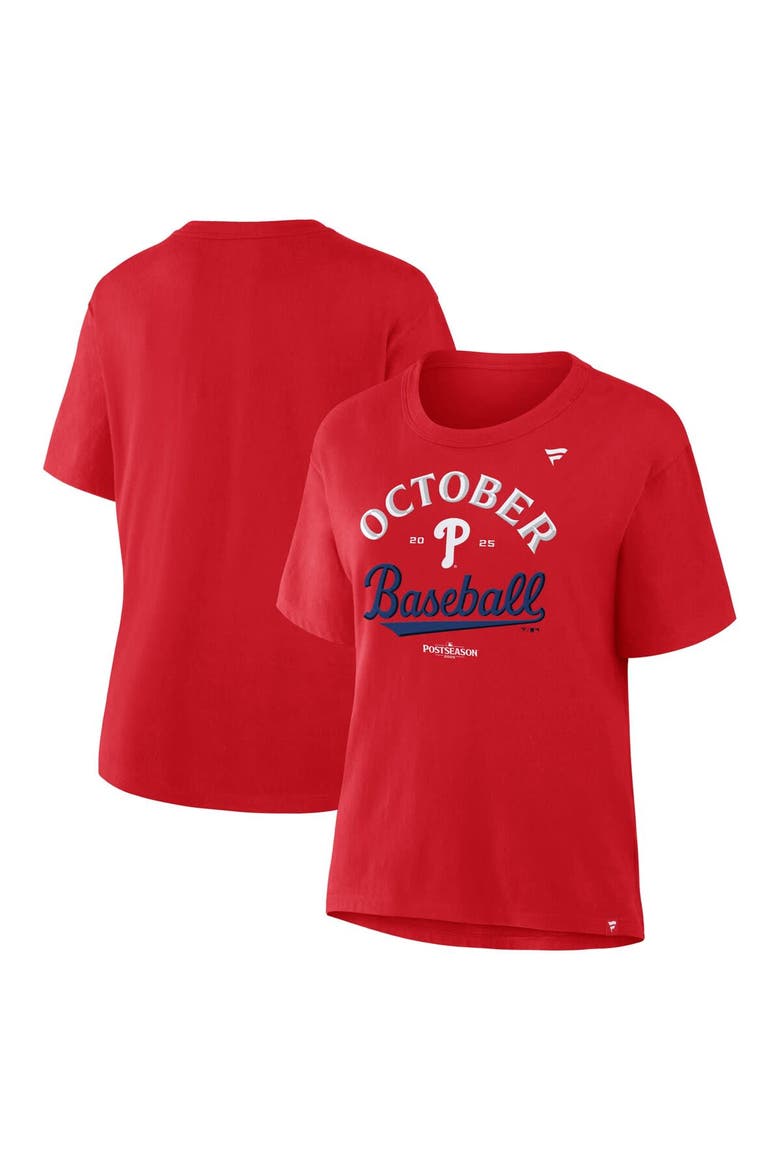 Women's  Fanatics Red Philadelphia Phillies 2025 MLB Postseason Locker Room T-Shirt, Main, color, Red