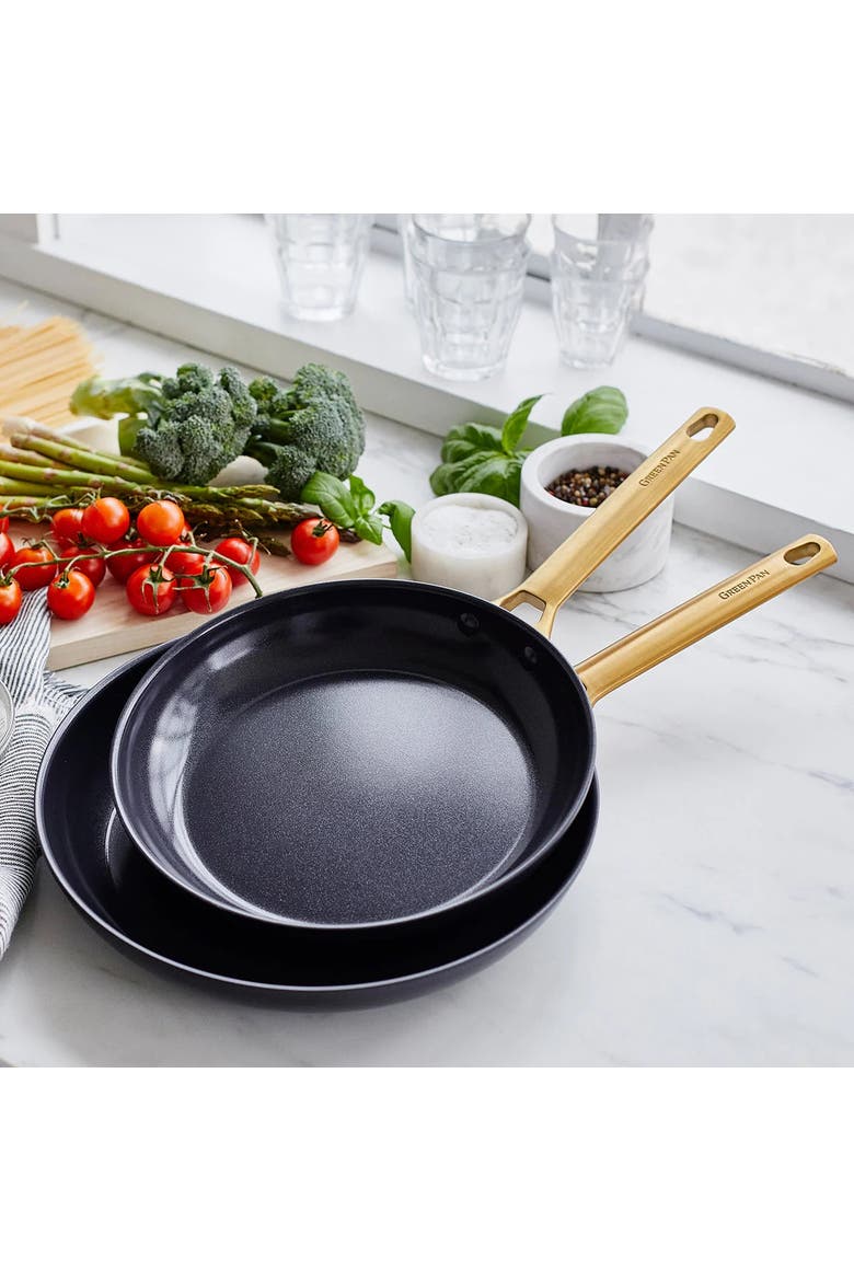 Reserve 2-Piece Open Frypan Set, 8-Inch & 10-Inch, Black/Gold, Alternate, color, Black