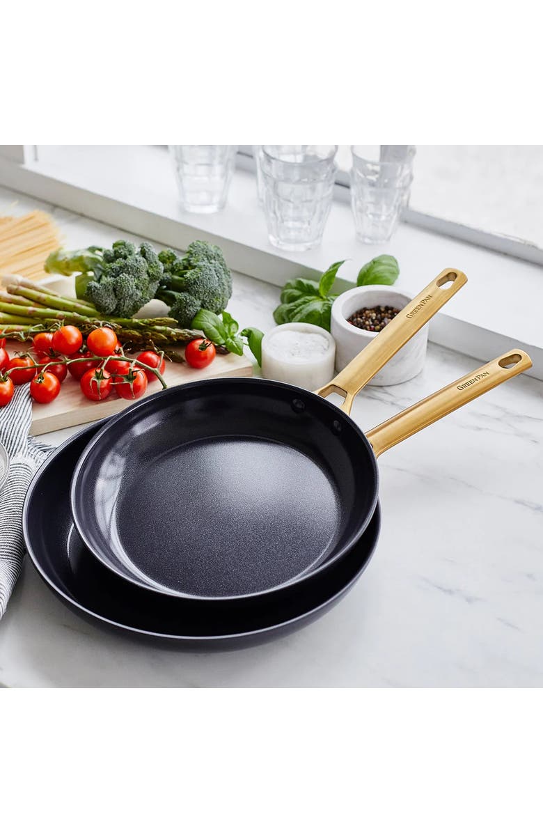 GreenPan Reserve 2-Piece Open Frypan Set, 8-Inch & 10-Inch, Black/Gold, Alternate, color, Black