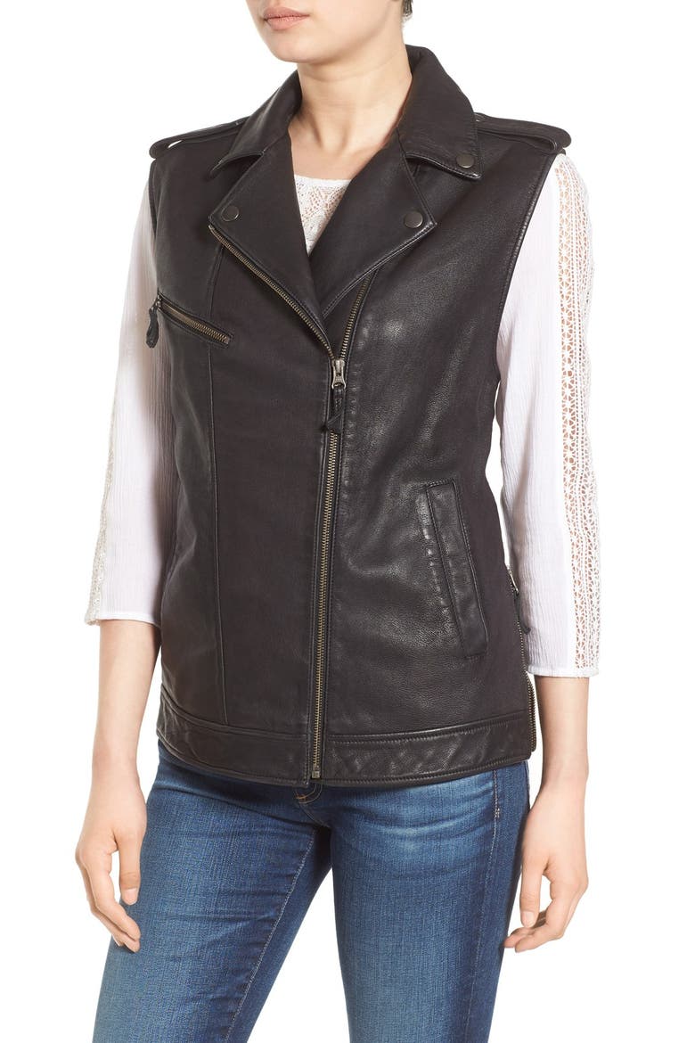 Treasure&Bond Relaxed Leather Moto Vest, Alternate, color, BLACK