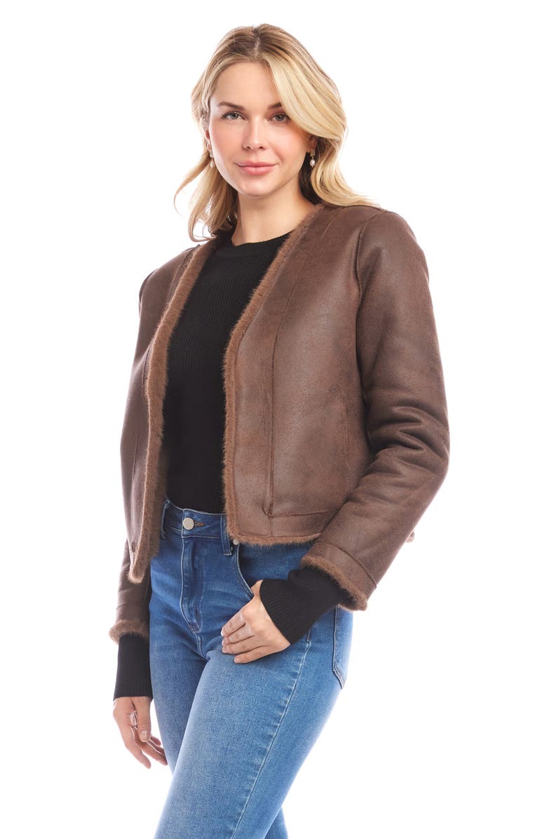 Karen Kane Reversible Faux Suede & Faux Shearling Jacket, Alternate, color, Brown
