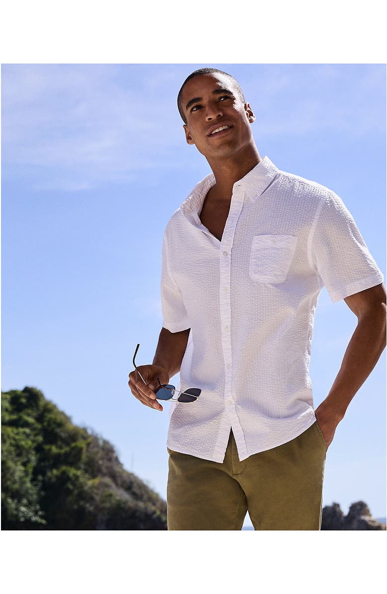 Lands' End Short Sleeve Seersucker Shirt, Alternate, color, White