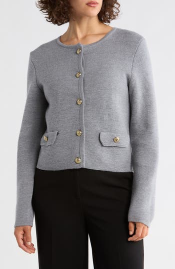 Bruno Magli Merino Wool Crop Cardigan In Gray
