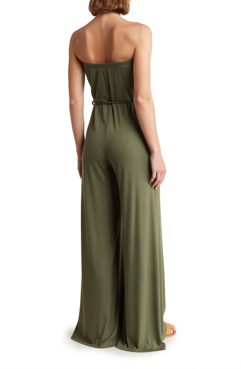 GO COUTURE Ribbed Strapless Tube Jumpsuit, Alternate, color, Olive