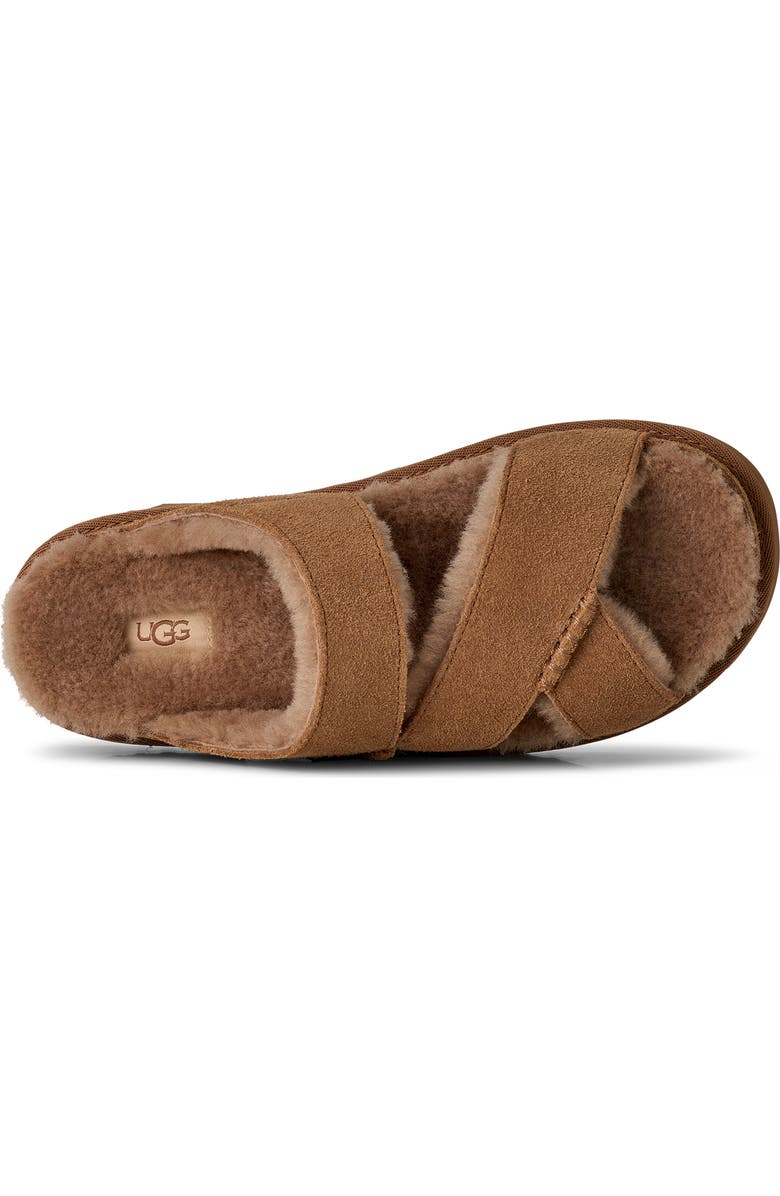 UGG<sup>®</sup> Greenport Genuine Shearling Lined Cross Strap Slide Sandal, Alternate, color, Chestnut